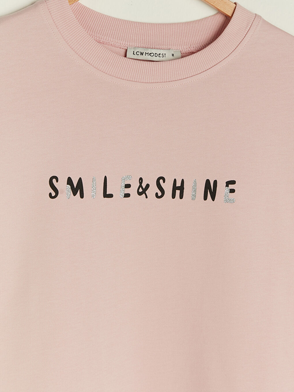 Pembe Bisiklet Yaka Baskılı Uzun Kollu Kadın Sweatshirt Tunik-6