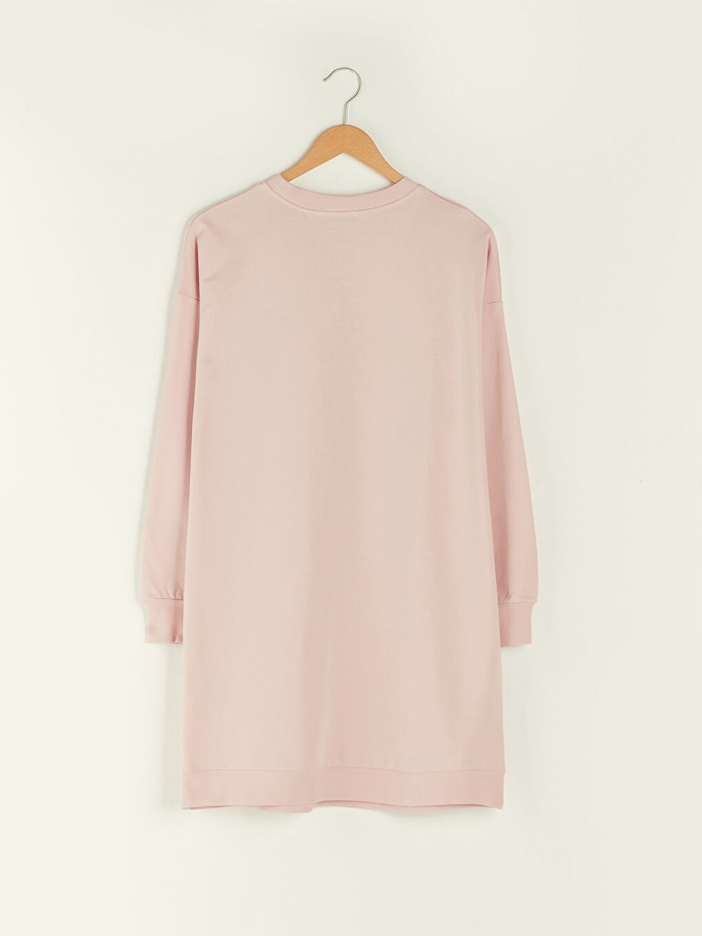 Pembe Bisiklet Yaka Baskılı Uzun Kollu Kadın Sweatshirt Tunik-7