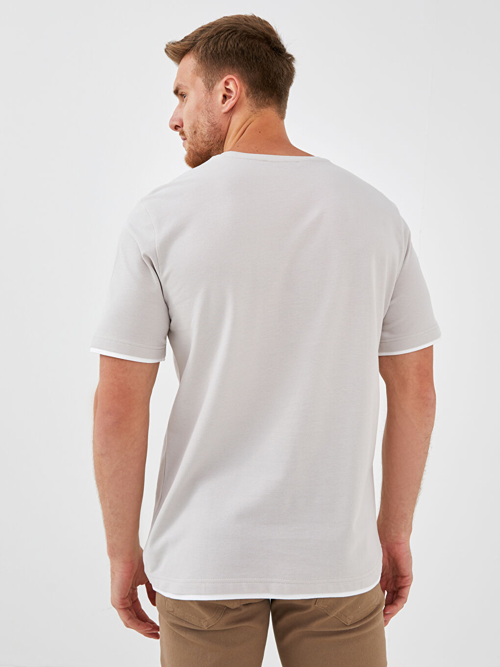 Gri Bisiklet Yaka Kısa Kollu Baskılı Penye Erkek Tişört-3