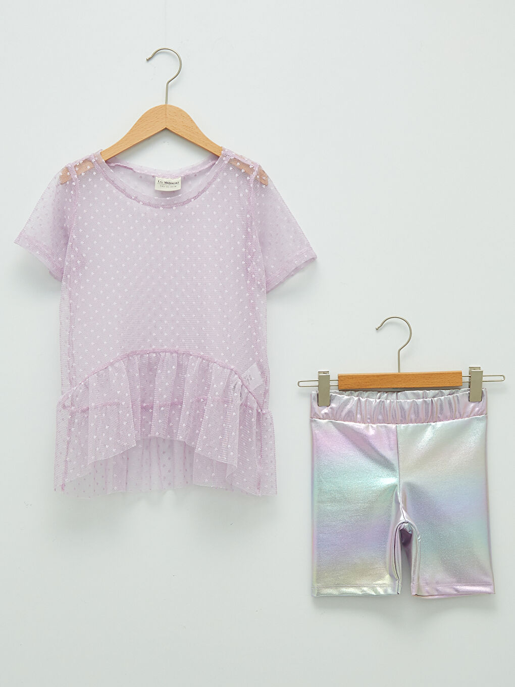 Tricou Sport și Colanți cu Guler Rotund pentru Fete-1