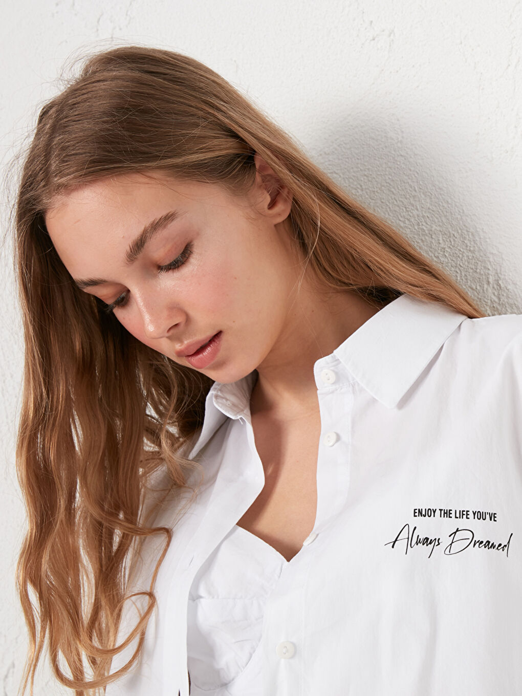 Slogan Printed Long Sleeve Women's Shirt and Bralet-2