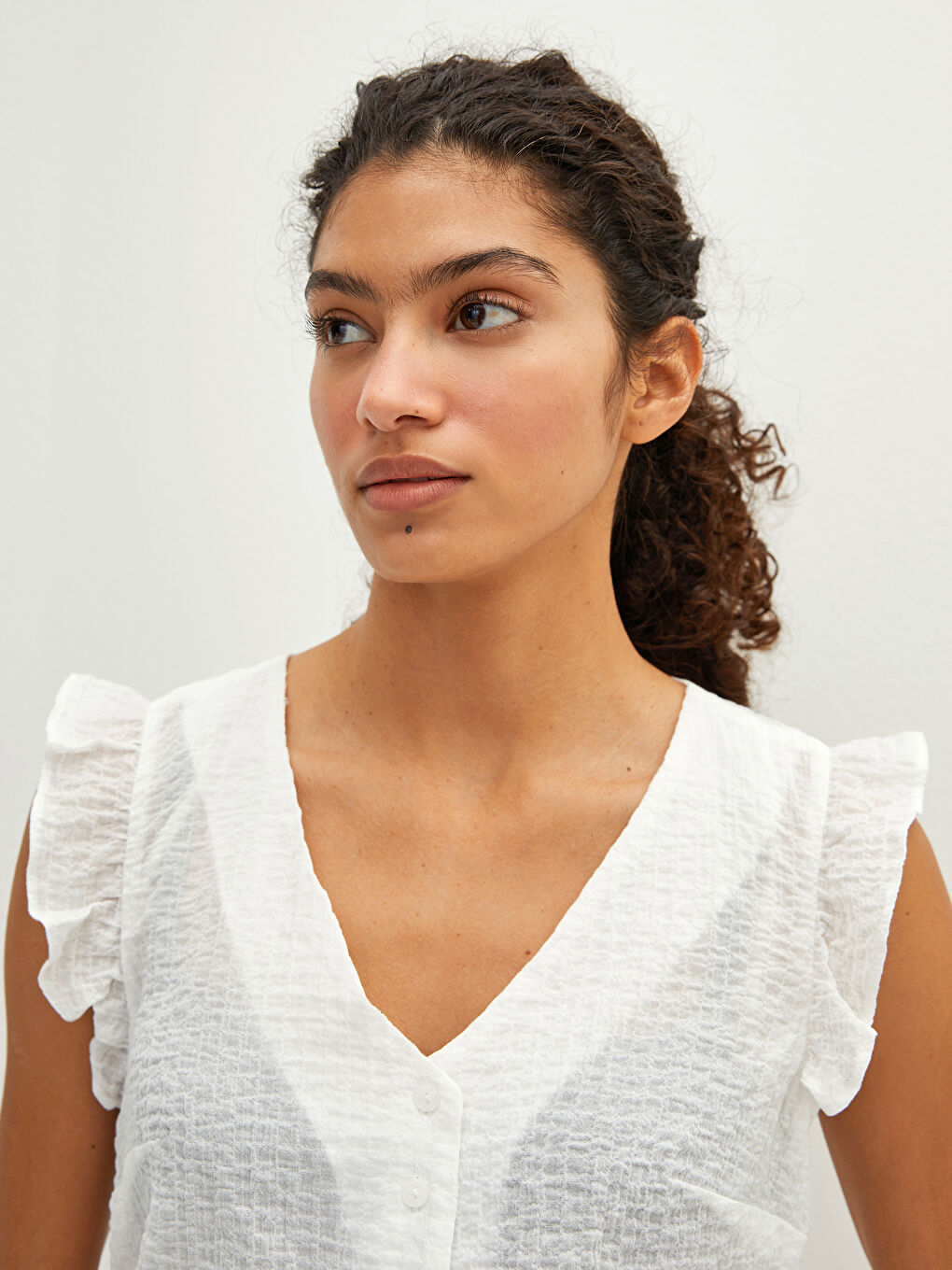 V-Neck Straight Sleeveless Cotton Women's Blouse-2