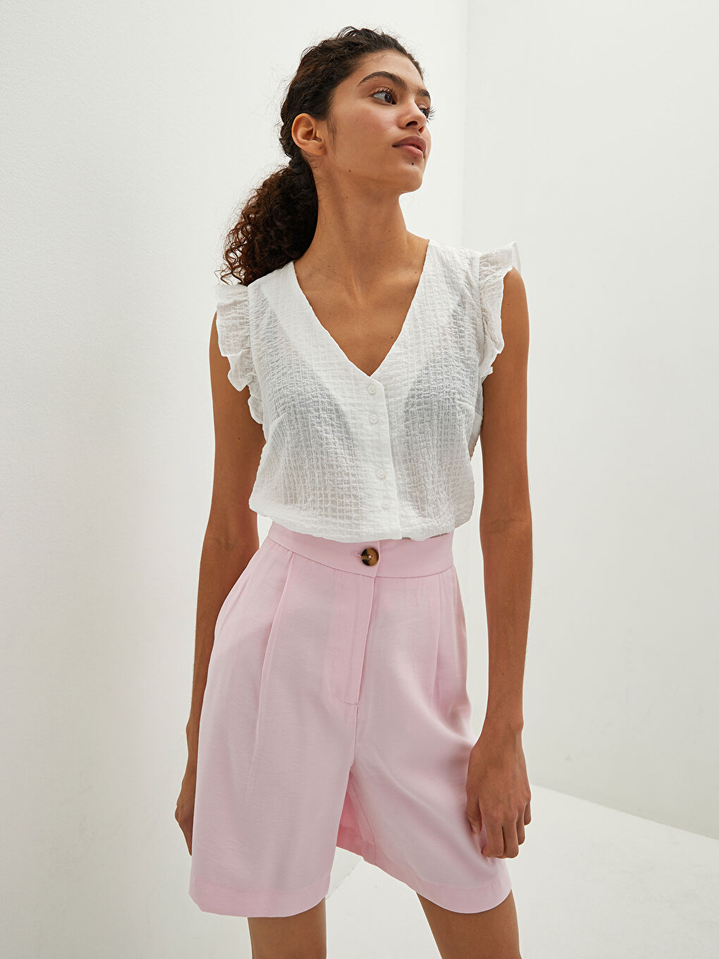 V-Neck Straight Sleeveless Cotton Women's Blouse-4