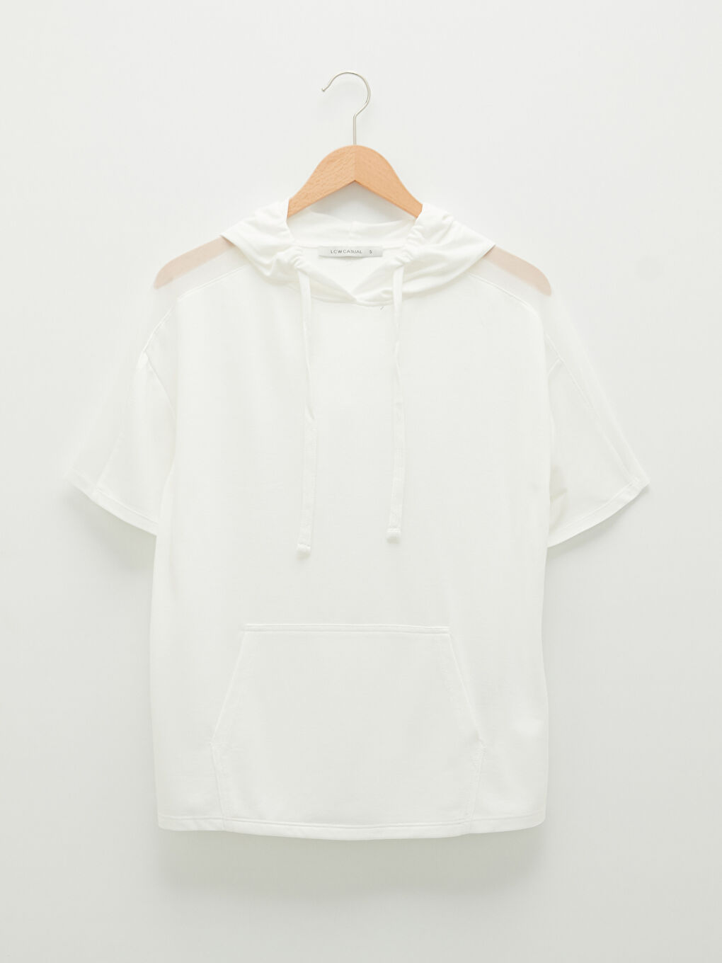 XSIDE ACTIVE Hooded Collar Plain Kangaroo Pocket Short Sleeve Women's Sports T-Shirt -S1K080Z8-EEW