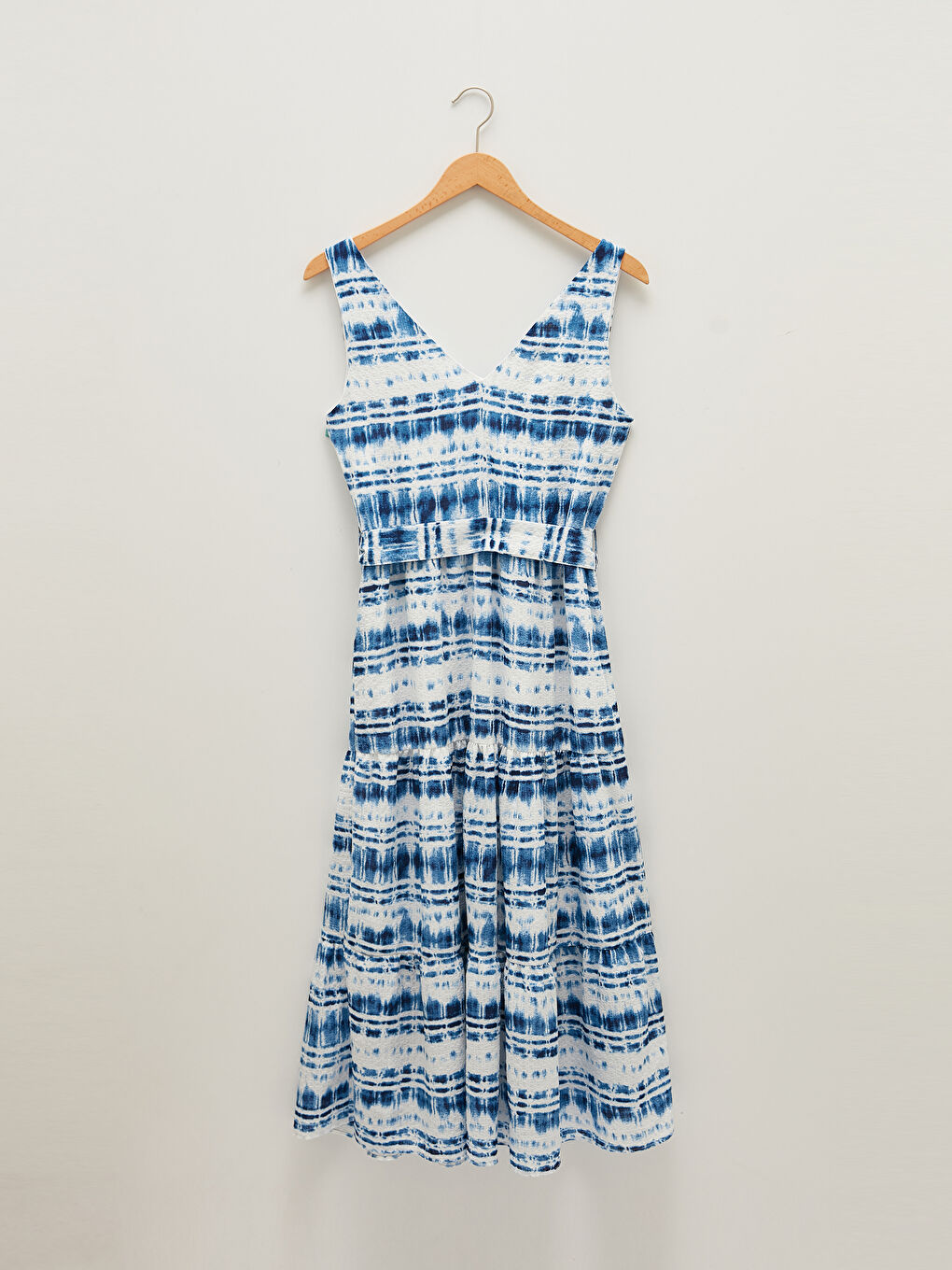 LCW Vision V-Ausschnitt Ärmellos Gemustert Taillengürtel Knitterstoff Kleid für Damen -S1K088Z8-LQQ