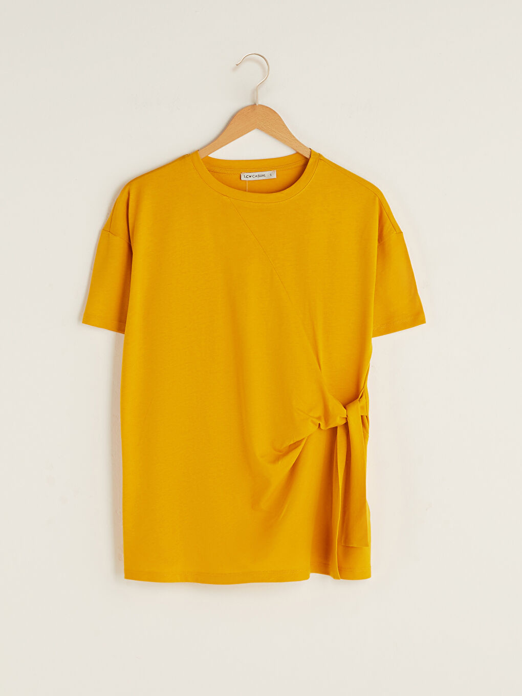 Rundhalsausschnitt Gerade Gebunden Detaillierte Kurzarm Bluse für Damen-6