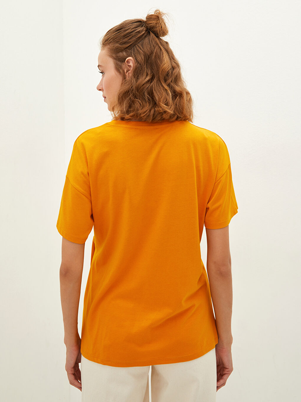 Rundhalsausschnitt Gerade Gebunden Detaillierte Kurzarm Bluse für Damen-5