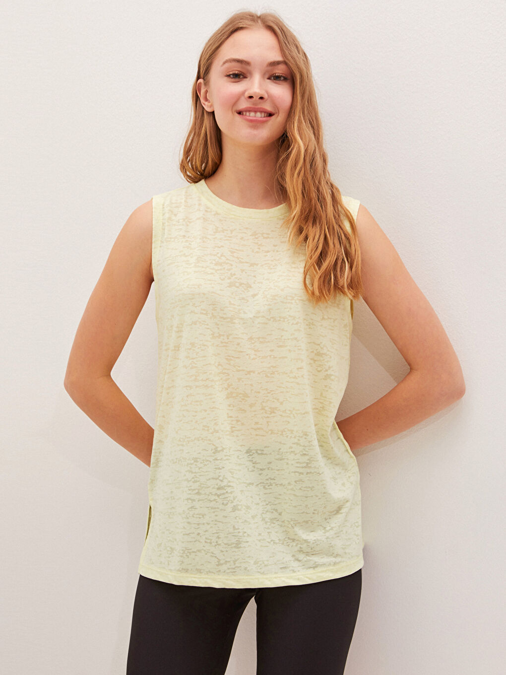 Yeşil Kadın Bisiklet Yaka Desenli Kolsuz Spor Atlet-6