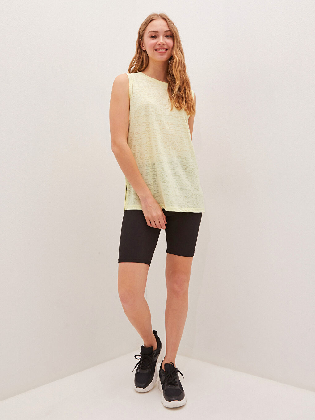 Yeşil Kadın Bisiklet Yaka Desenli Kolsuz Spor Atlet-9