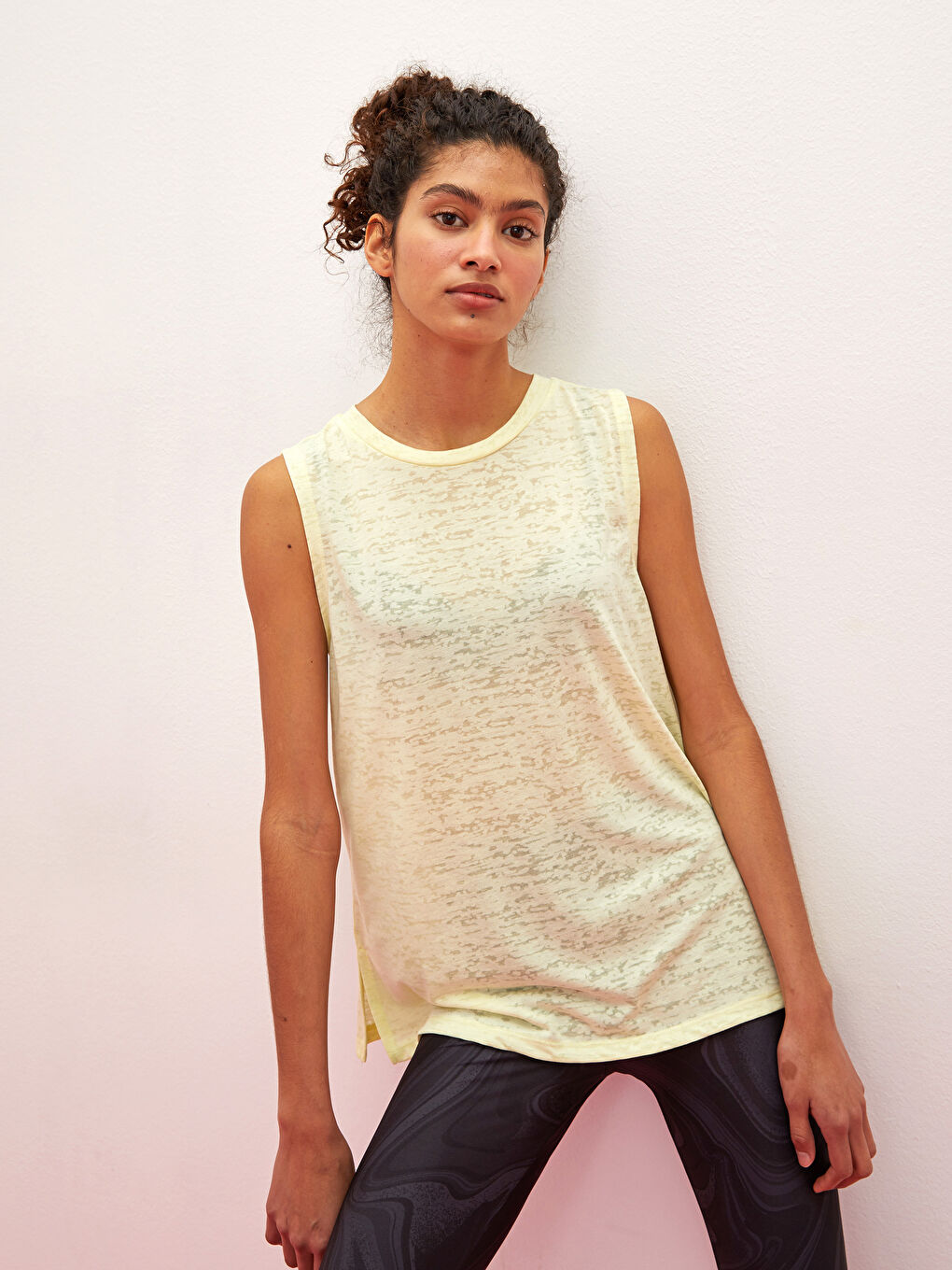 Yeşil Kadın Bisiklet Yaka Desenli Kolsuz Spor Atlet-1