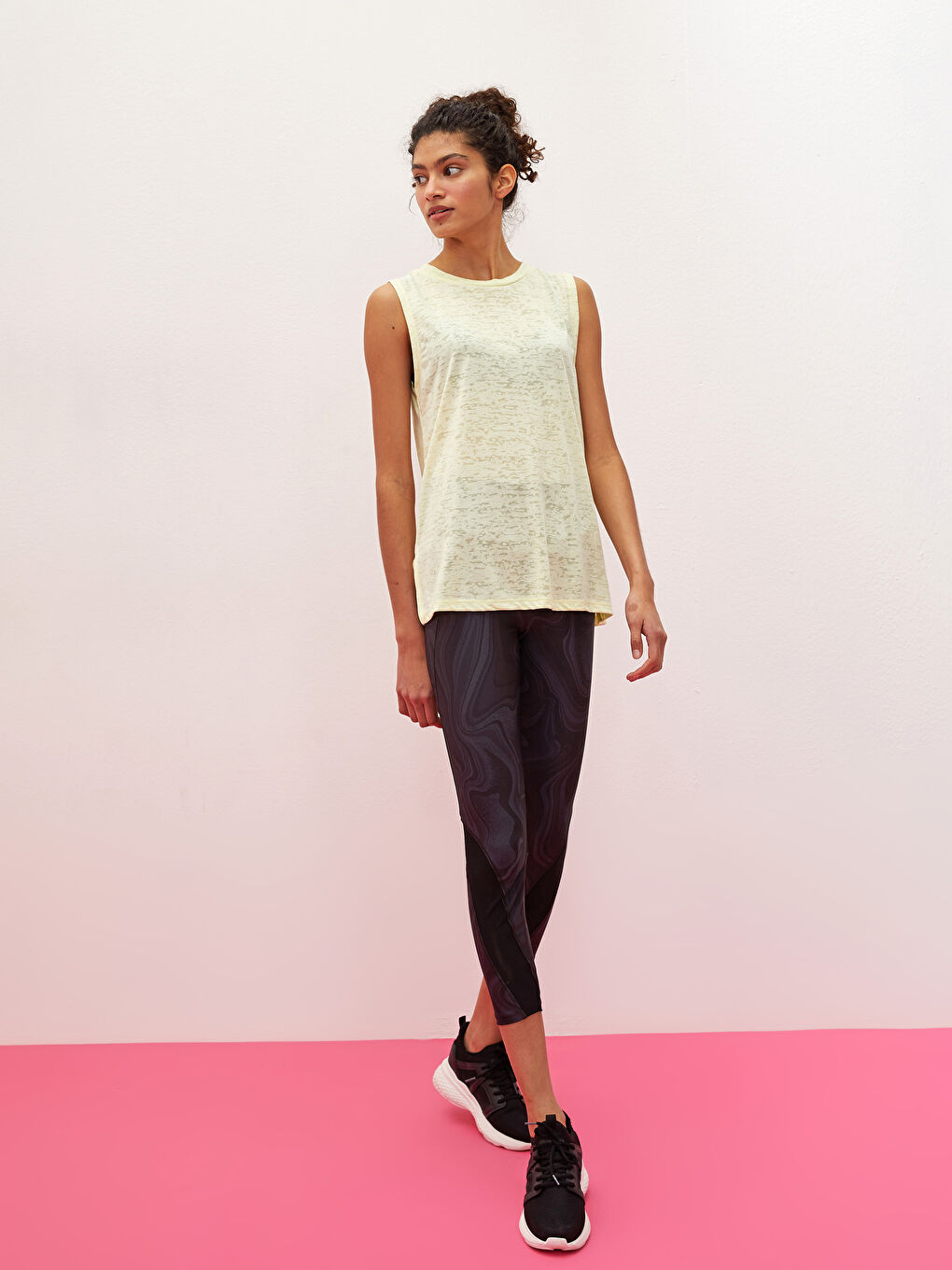 Yeşil Kadın Bisiklet Yaka Desenli Kolsuz Spor Atlet-3