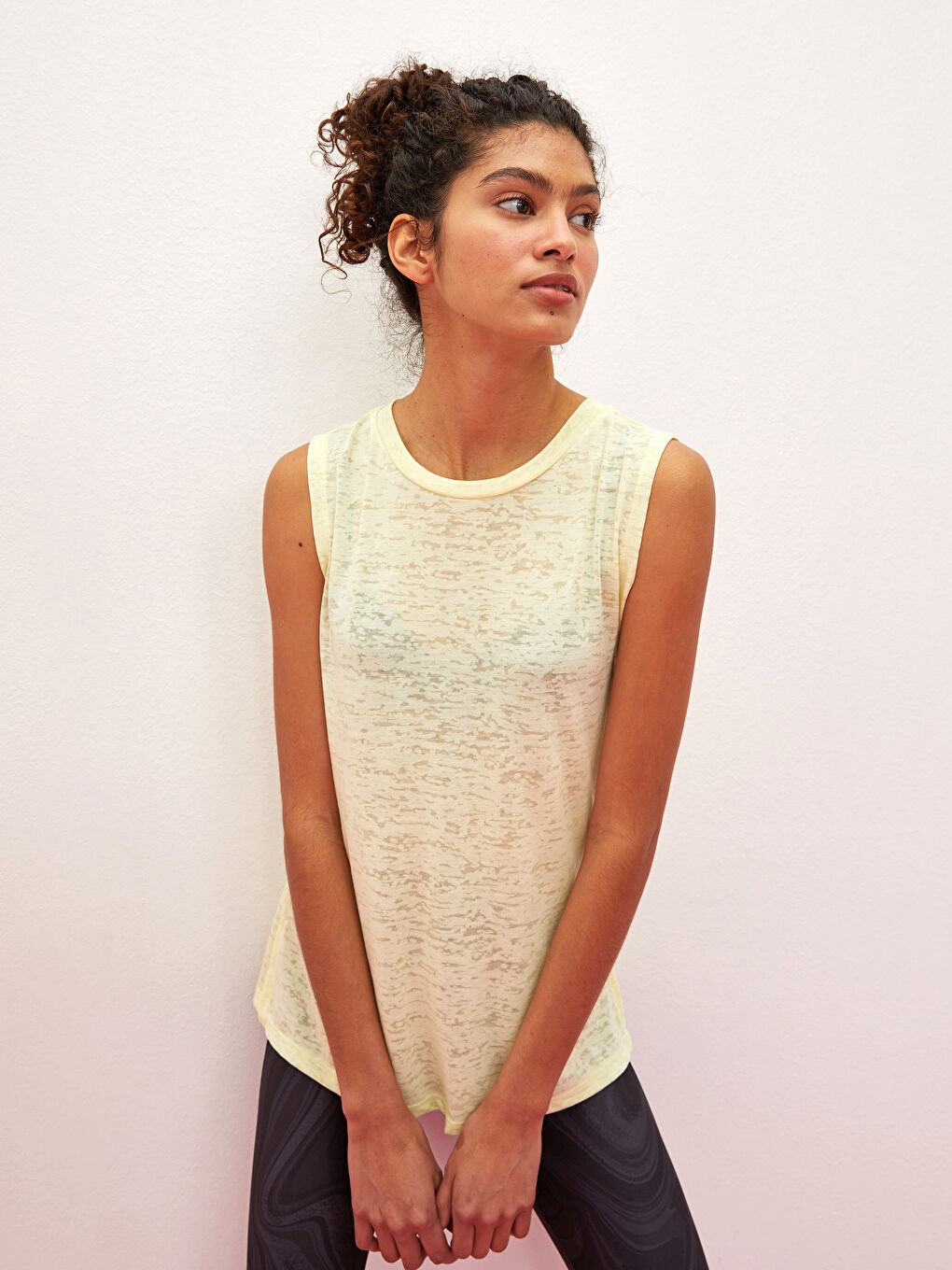 Yeşil Kadın Bisiklet Yaka Desenli Kolsuz Spor Atlet