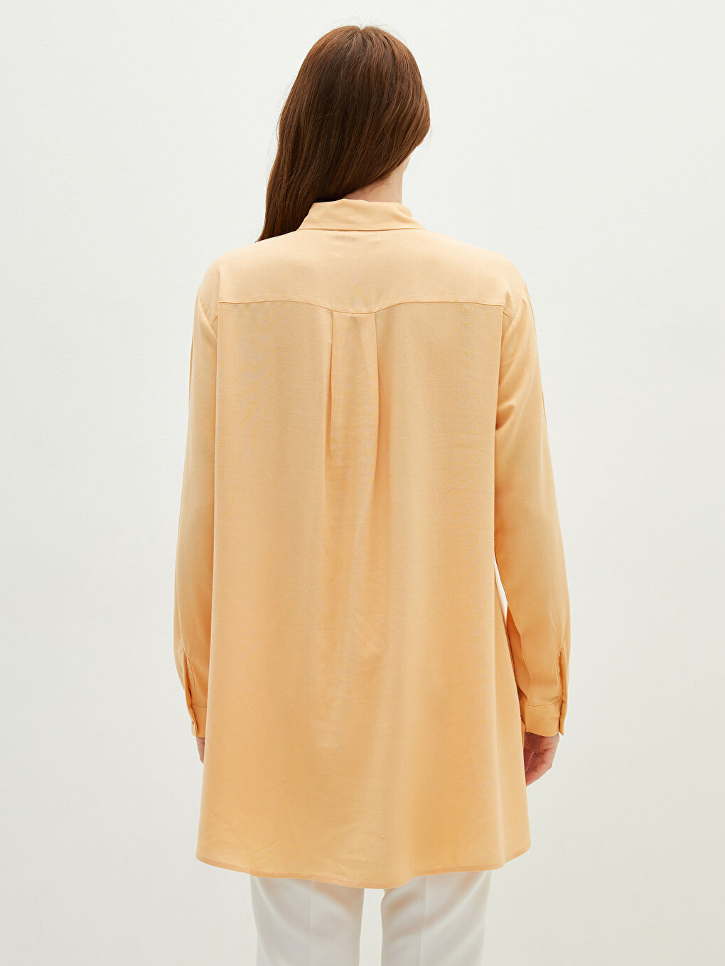Sarı Gizli Düğme Kapamalı Düz Uzun Kollu Kadın Gömlek-4