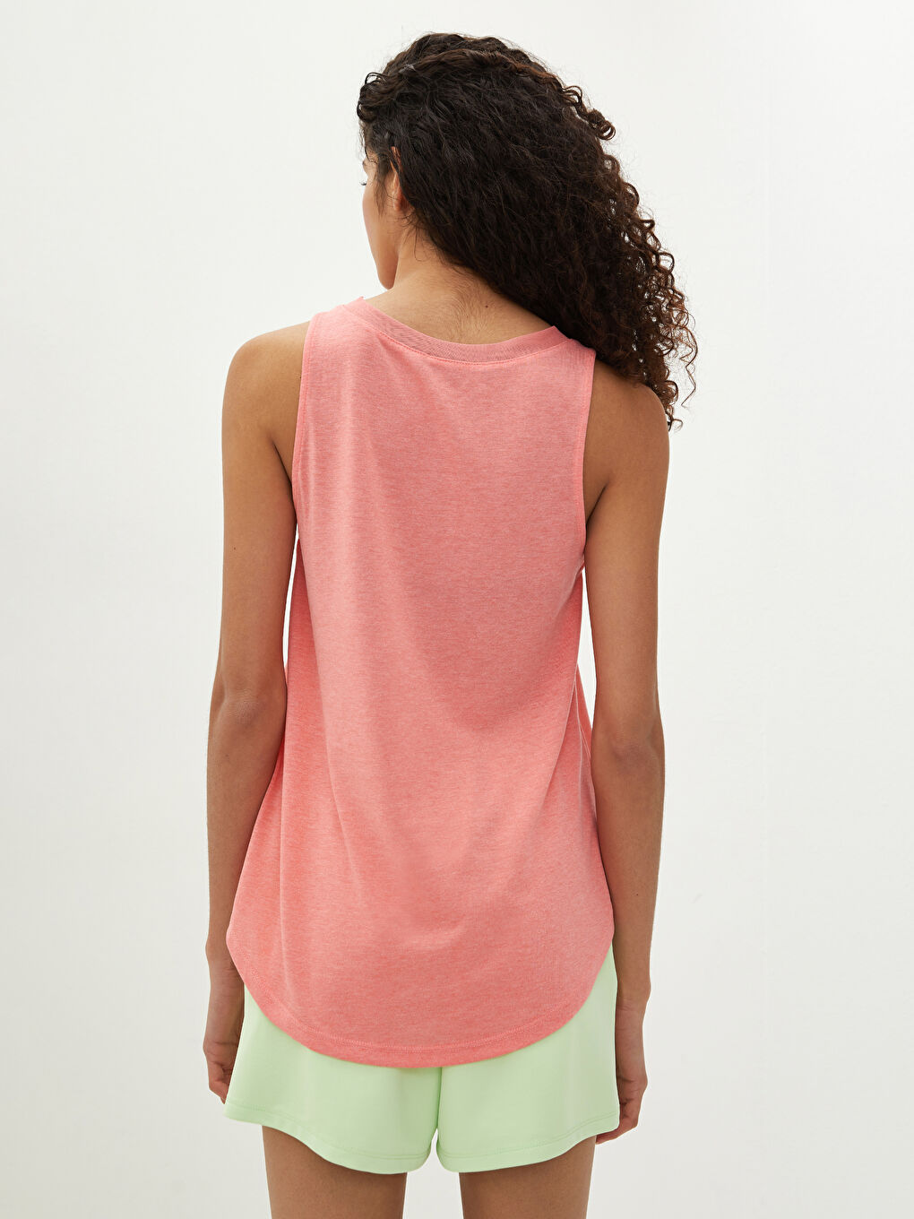 Mercan Kadın Bisiklet Yaka Düz Kolsuz Spor Tişört-9