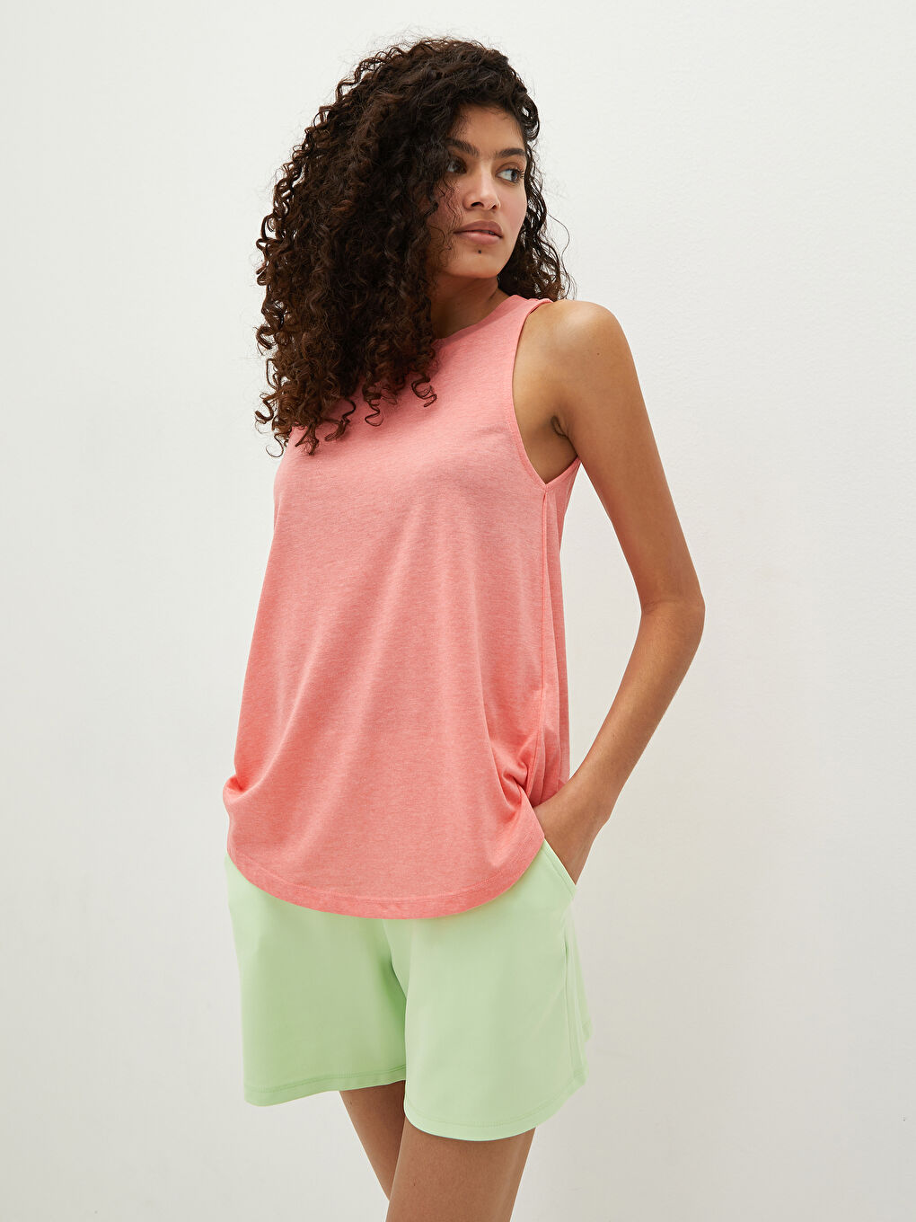 Mercan Kadın Bisiklet Yaka Düz Kolsuz Spor Tişört-6