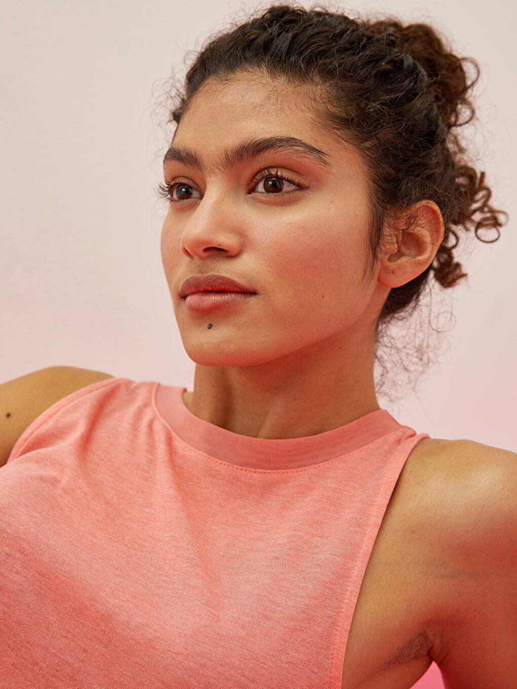 Mercan Kadın Bisiklet Yaka Düz Kolsuz Spor Tişört-4