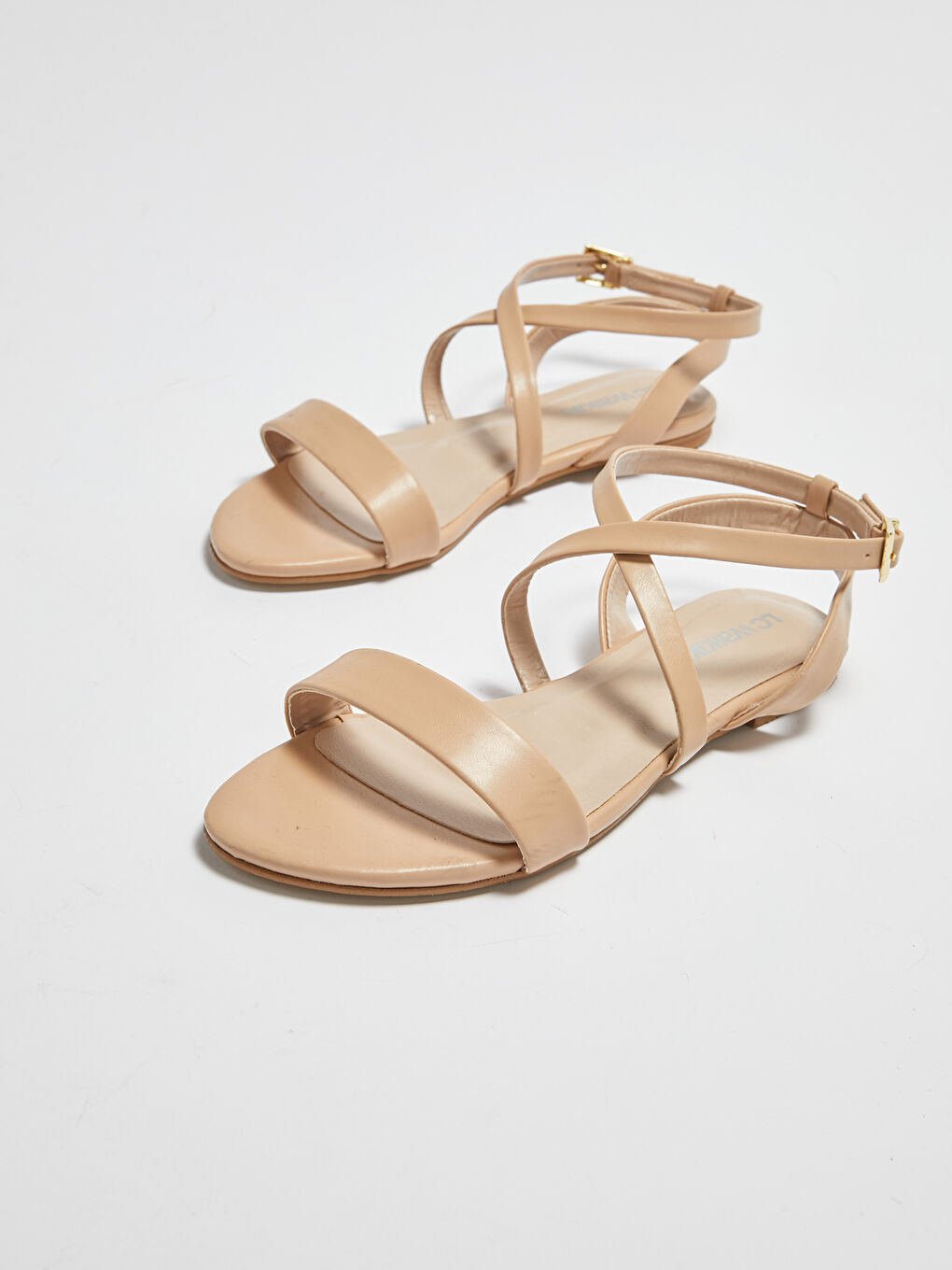 Әйелдерге арналған жасанды былғары бір жолақты сандалдар-2