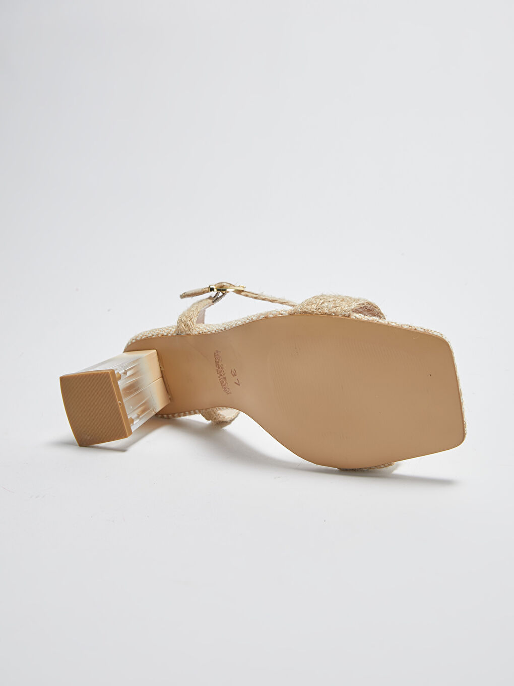 Bej Hasır Detaylı Topuklu Kadın Sandalet-7