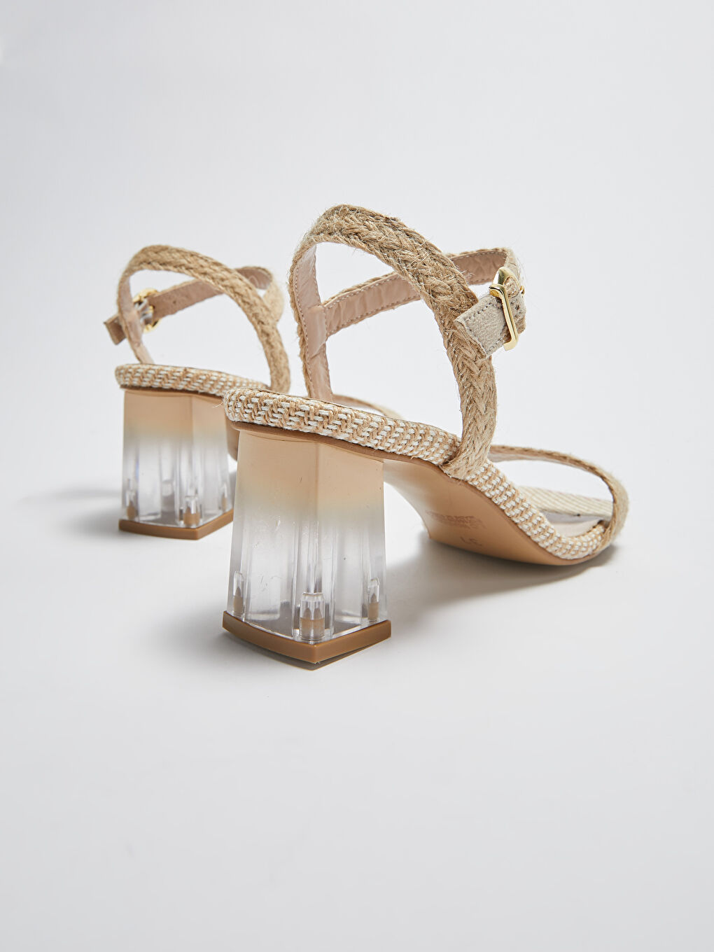 Bej Hasır Detaylı Topuklu Kadın Sandalet-8