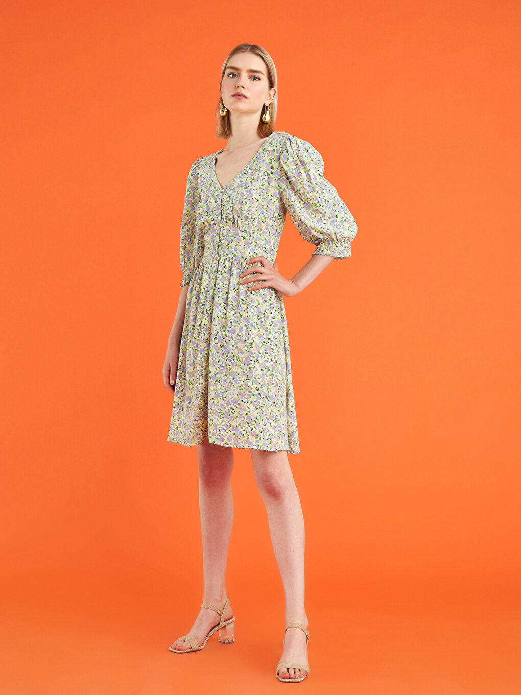 Bej Hasır Detaylı Topuklu Kadın Sandalet-3