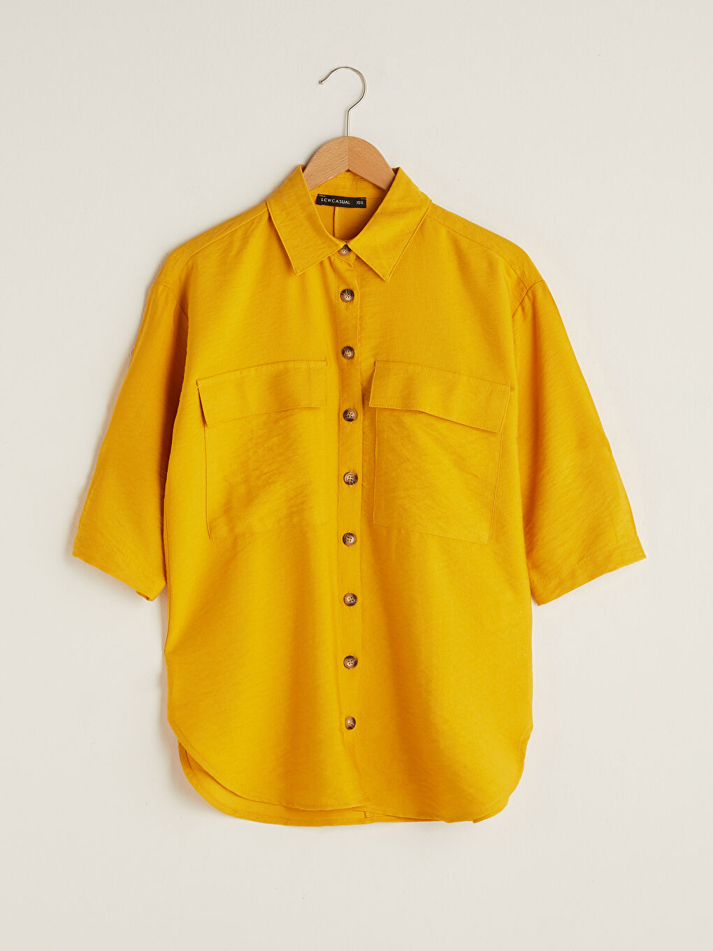 Short Sleeve Dobby Fabric Women's Shirt With Pocket Detailed Button Closure-6