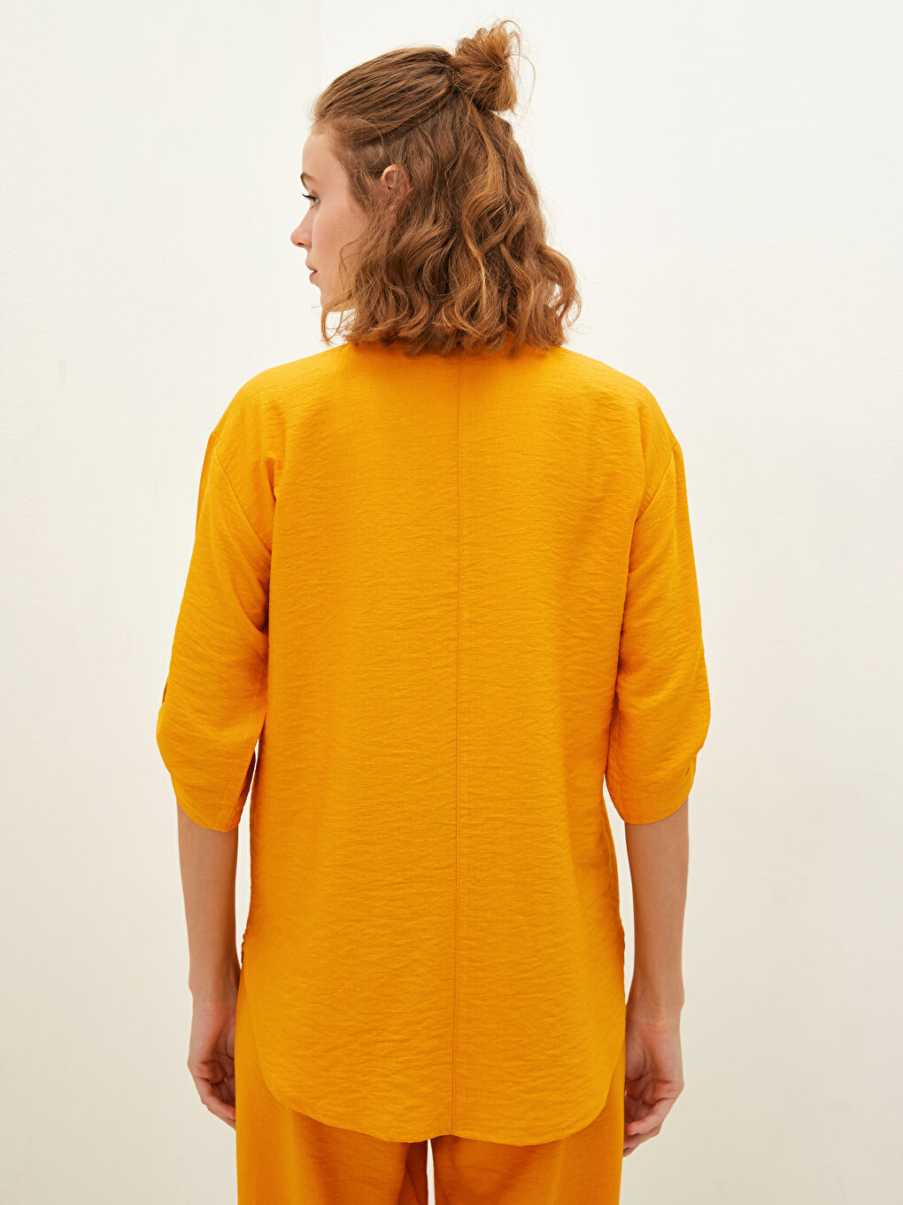 Short Sleeve Dobby Fabric Women's Shirt With Pocket Detailed Button Closure-5