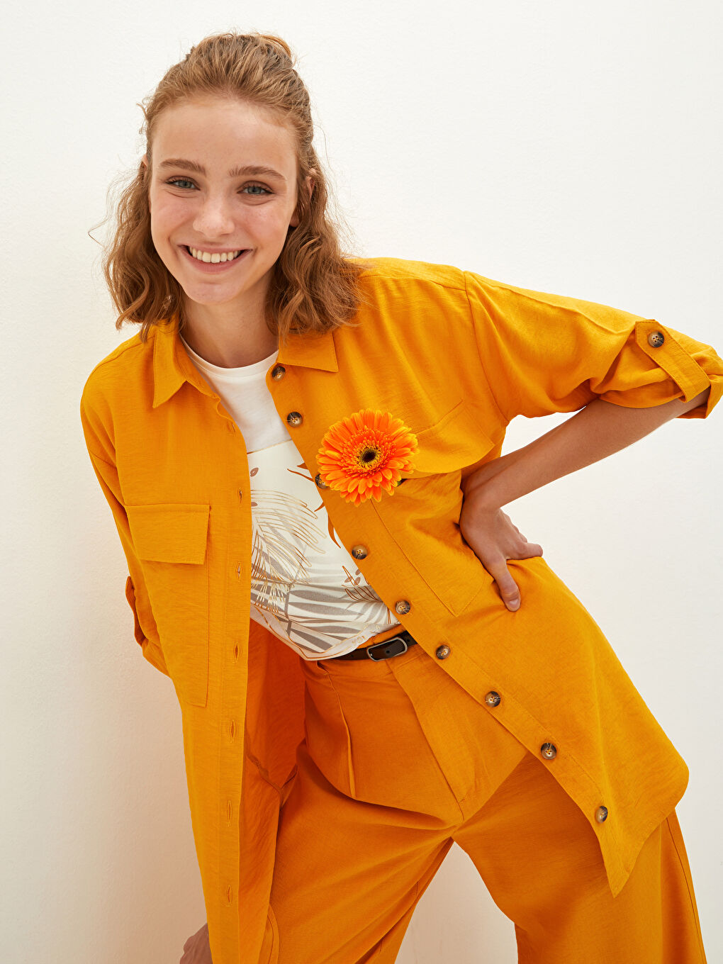 Short Sleeve Dobby Fabric Women's Shirt With Pocket Detailed Button Closure-1