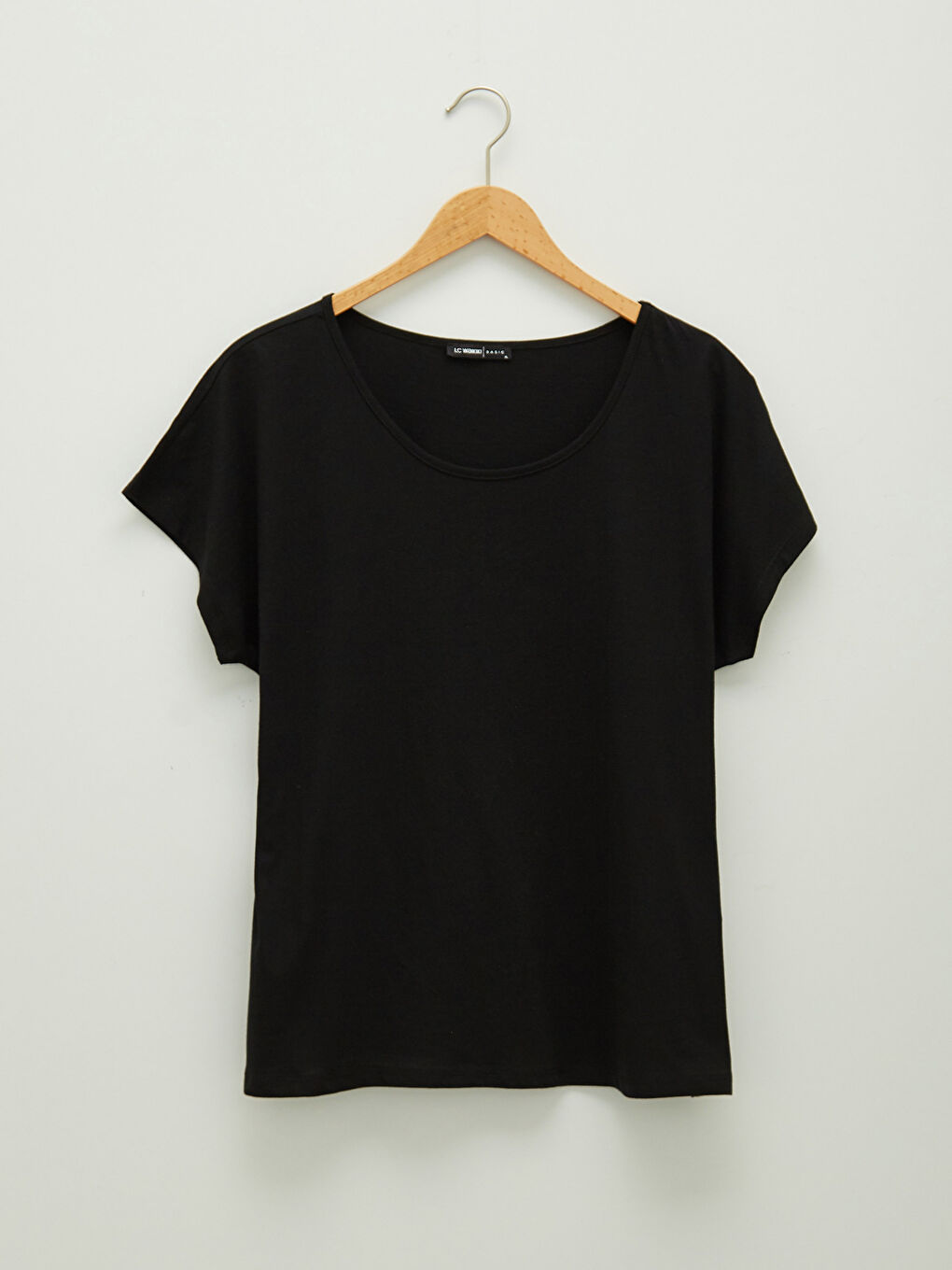 Siyah Bisiklet Yaka Düz Kısa Kollu Pamuklu Kadın Tişört-9