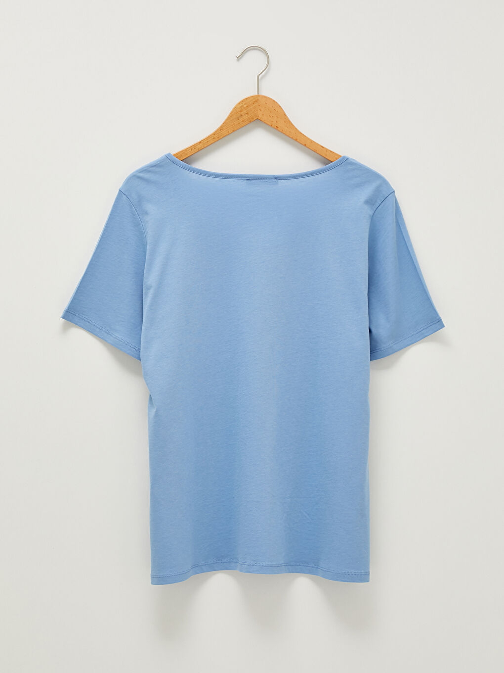 Mavi U Yaka Düz Kısa Kollu Kadın Tişört-7