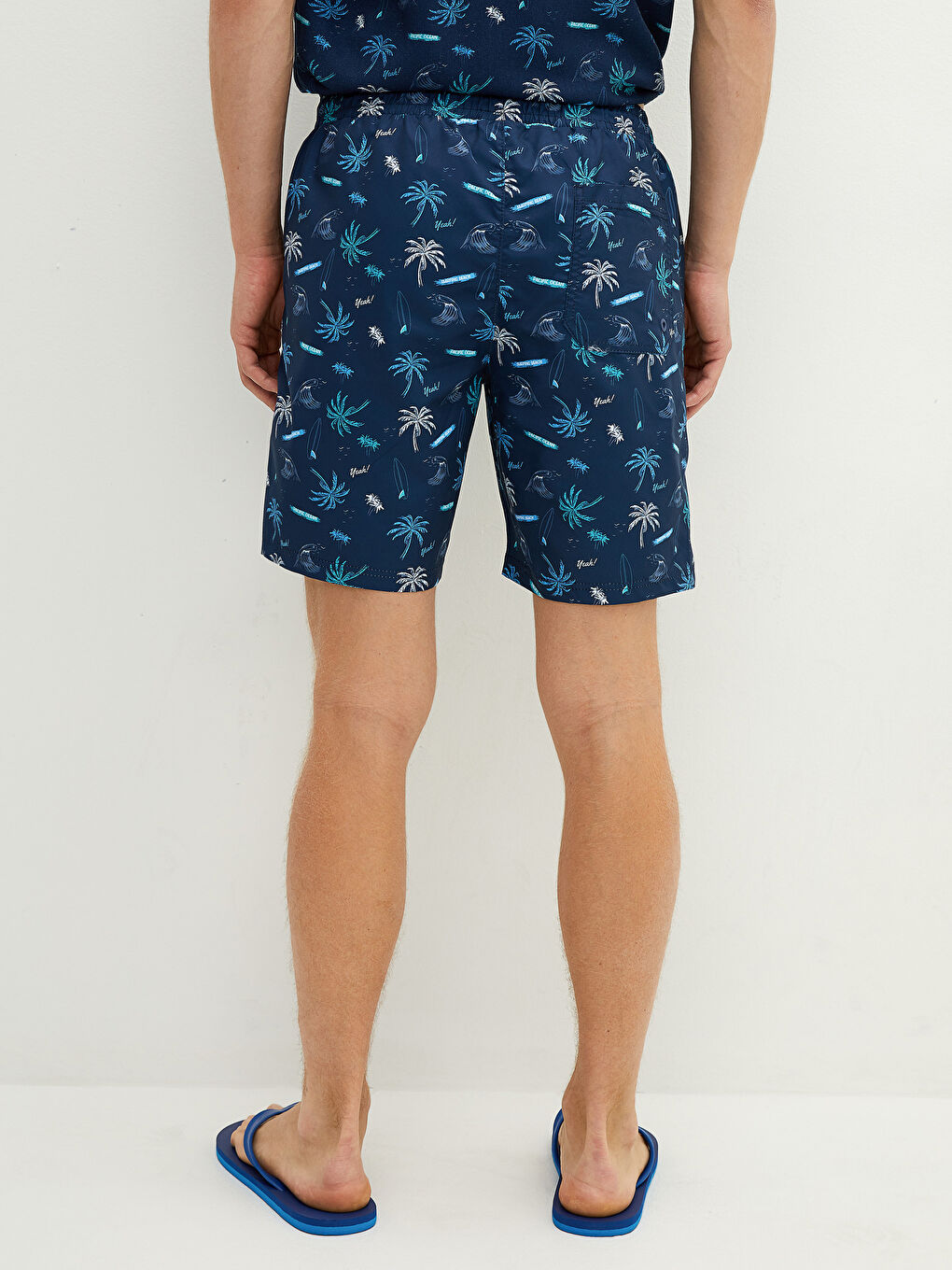 Lacivert Diz Hizası Boy Desenli Erkek Deniz Şortu-3