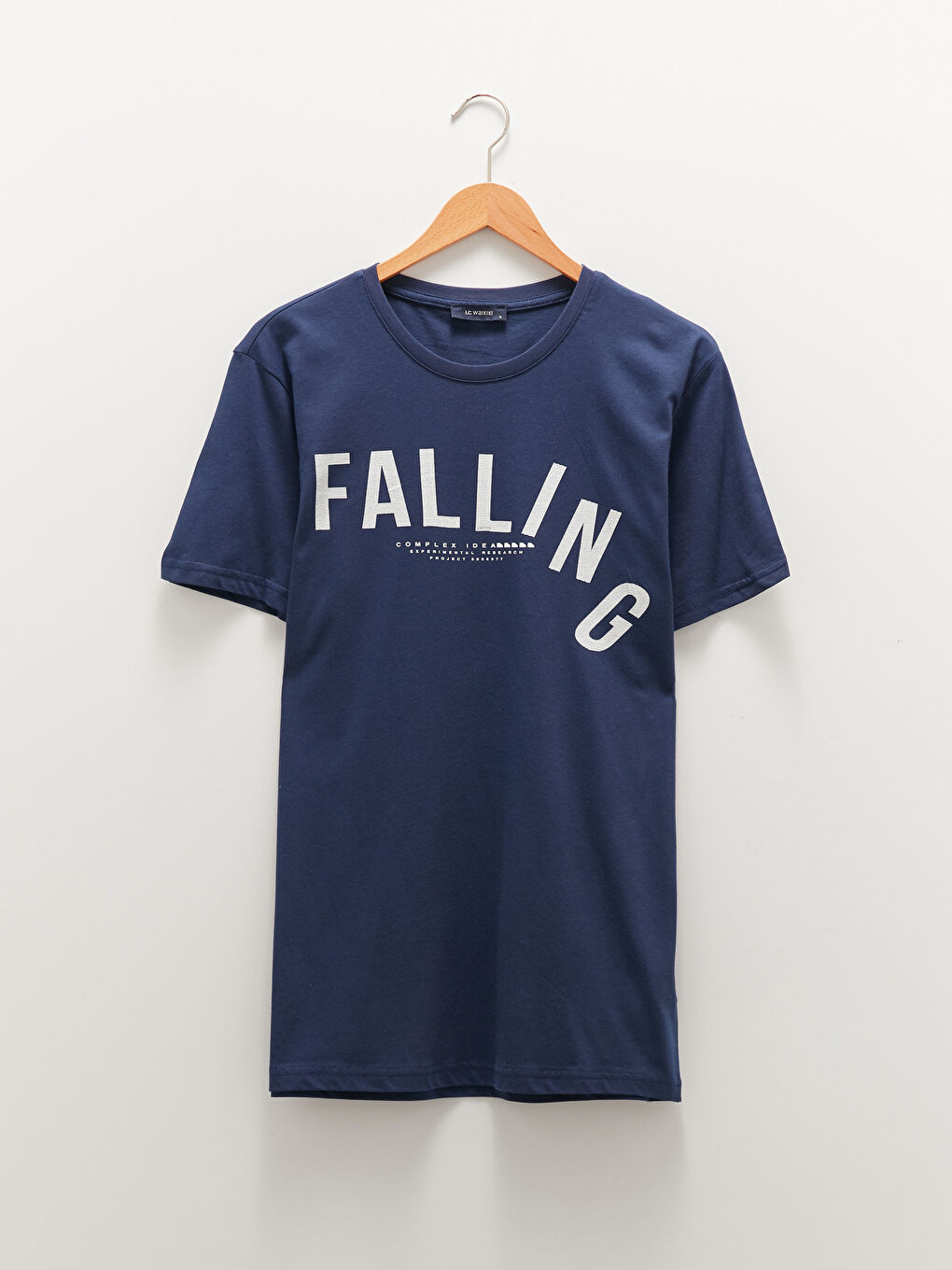 Lacivert Bisiklet Yaka Kısa Kollu Baskılı Penye Erkek Tişört-4