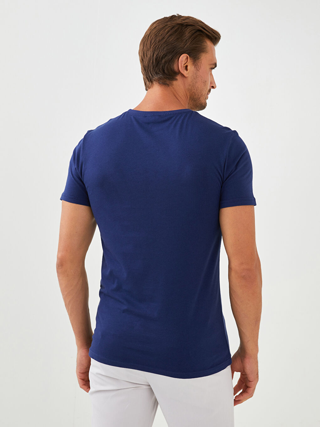 Lacivert Bisiklet Yaka Kısa Kollu Baskılı Penye Erkek Tişört-3