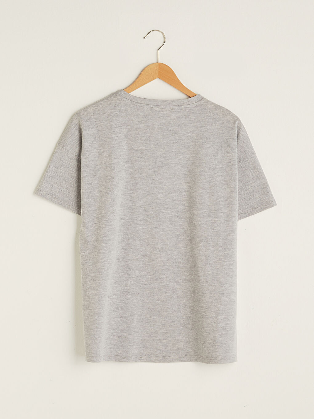 Gri Bisiklet Yaka Baskılı Kısa Kollu Hamile Tişört-5