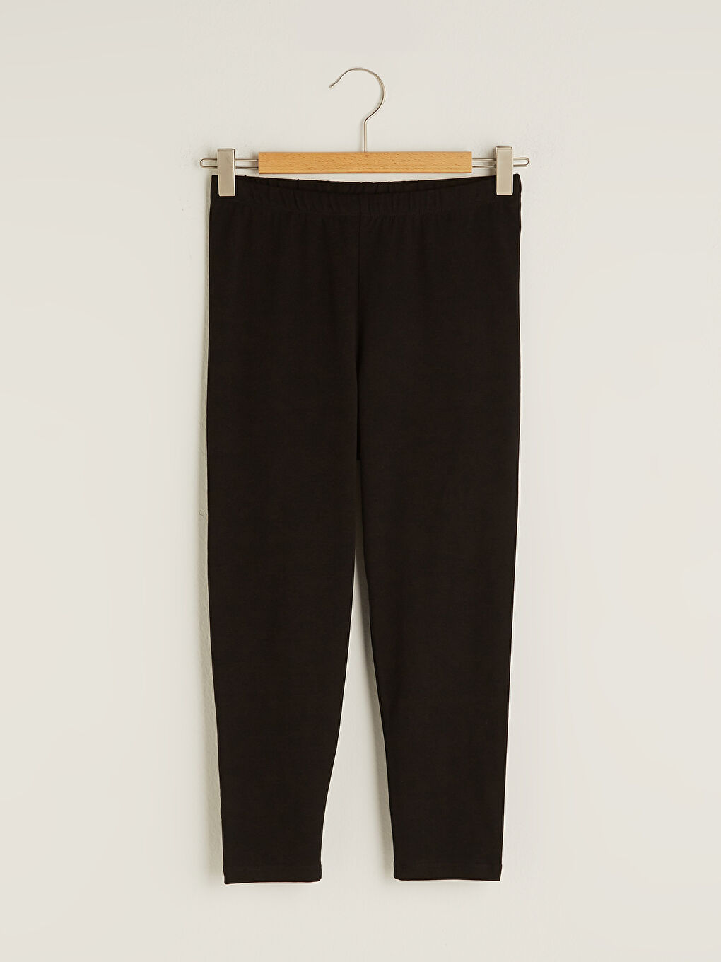 Siyah Kadın Beli Lastikli Düz Tayt-4