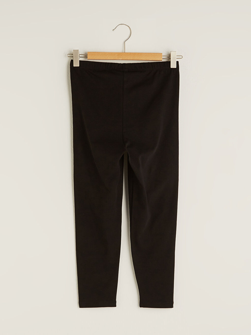 Siyah Kadın Beli Lastikli Düz Tayt-5