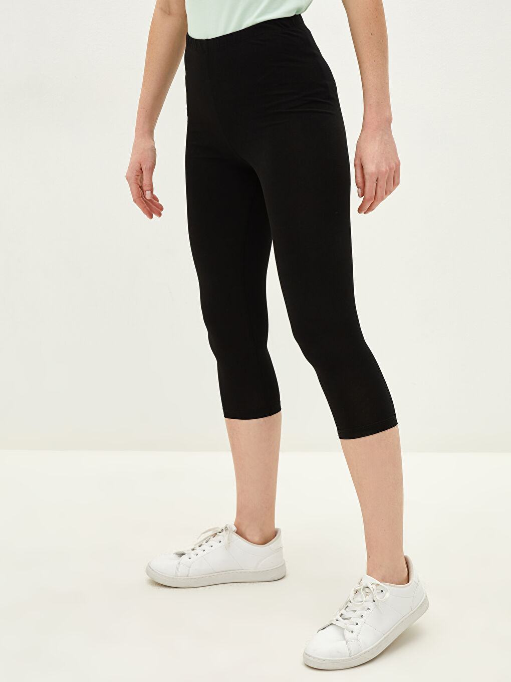 Siyah Kadın Beli Lastikli Düz Tayt-1