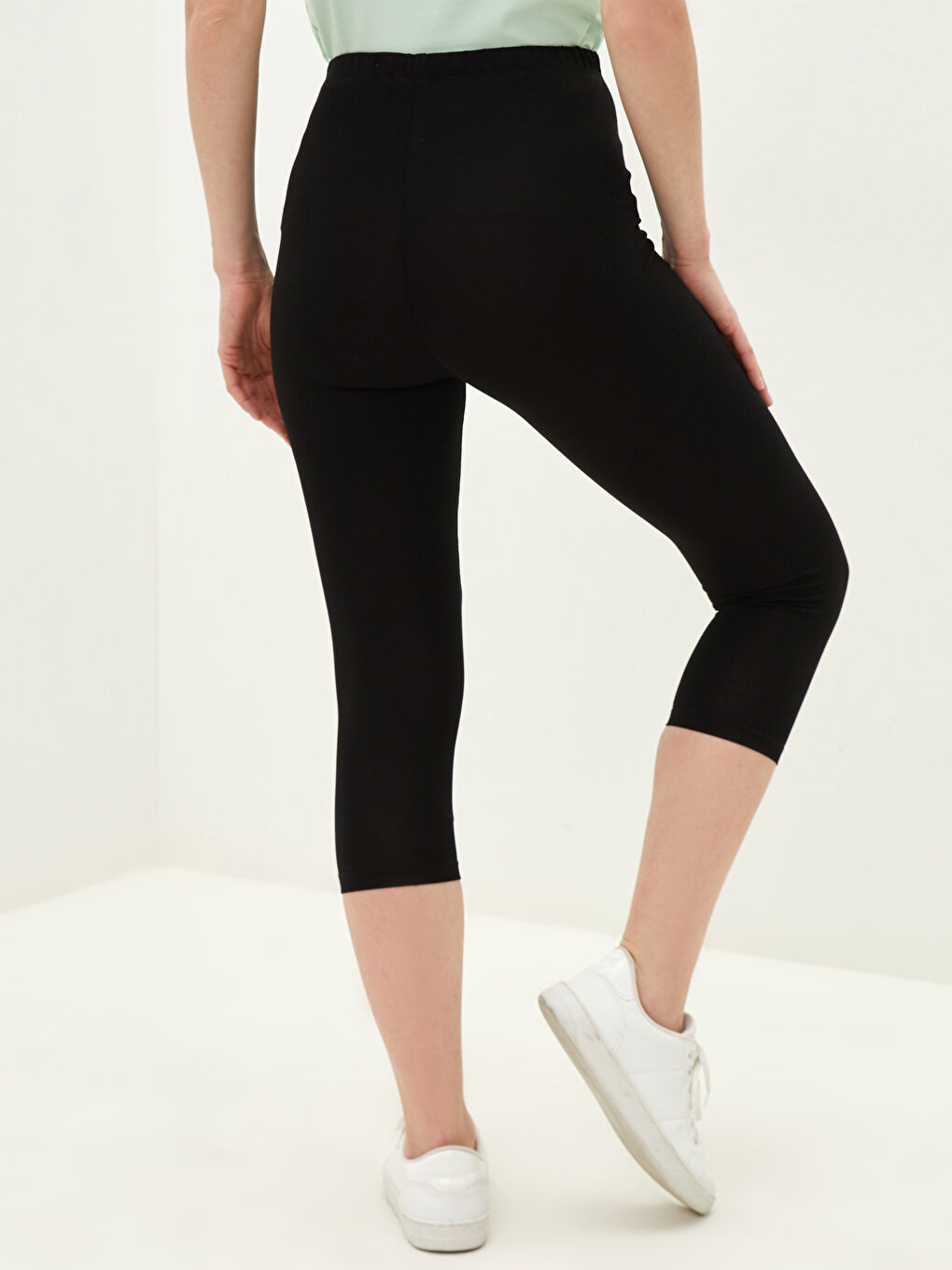 Siyah Kadın Beli Lastikli Düz Tayt-2