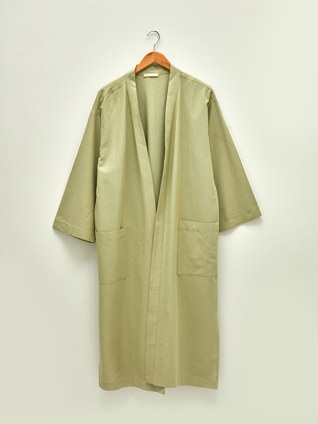 Yeşil Cep Detaylı Düz Uzun Kollu Kadın Kimono-5