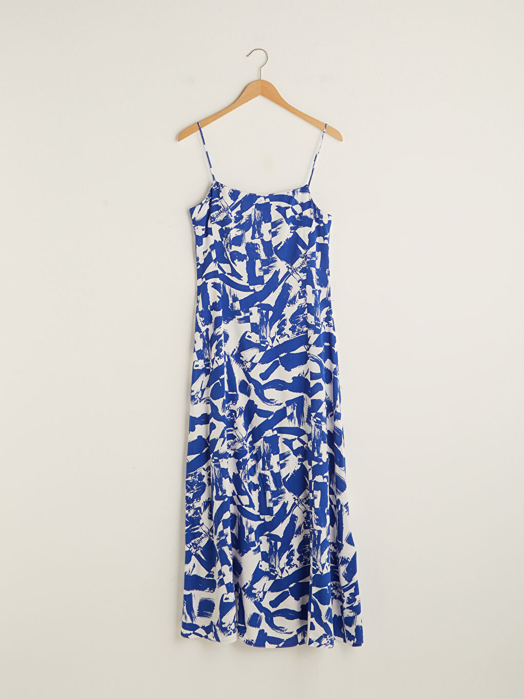 Lacivert İp Askılı Desenli Viskon Kadın Elbise-7