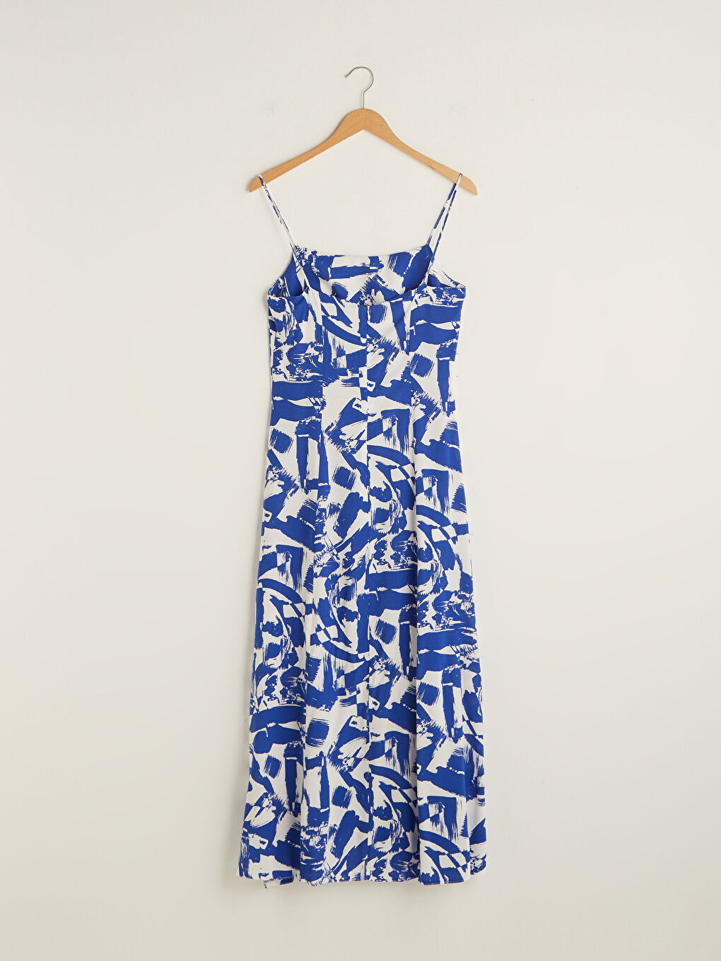 Lacivert İp Askılı Desenli Viskon Kadın Elbise-8