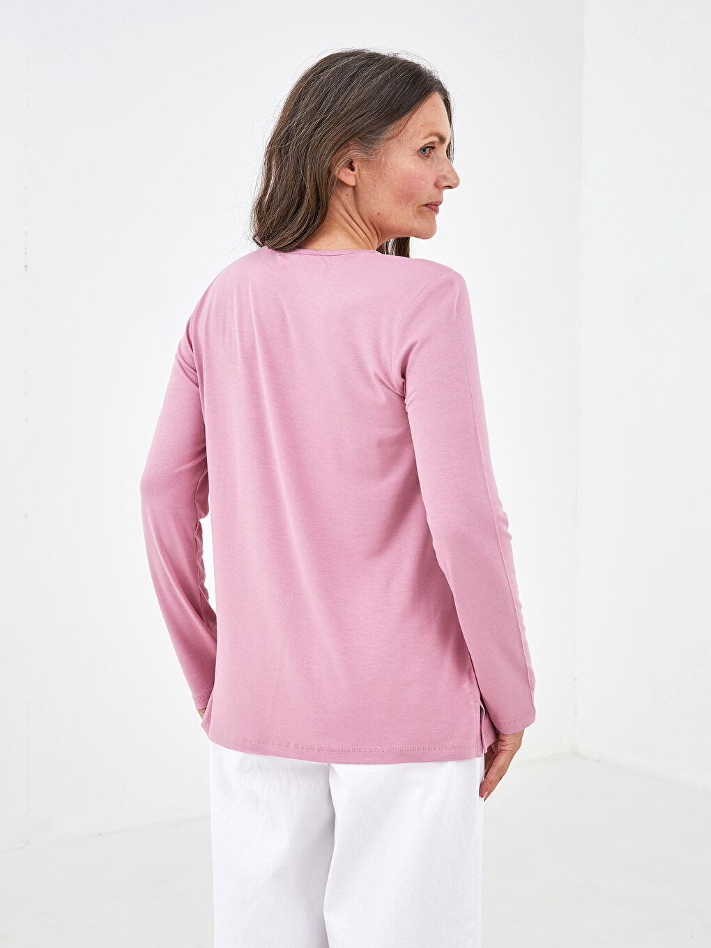 Lila Bisiklet Yaka Nakışlı Uzun Kollu Kadın Bluz-3