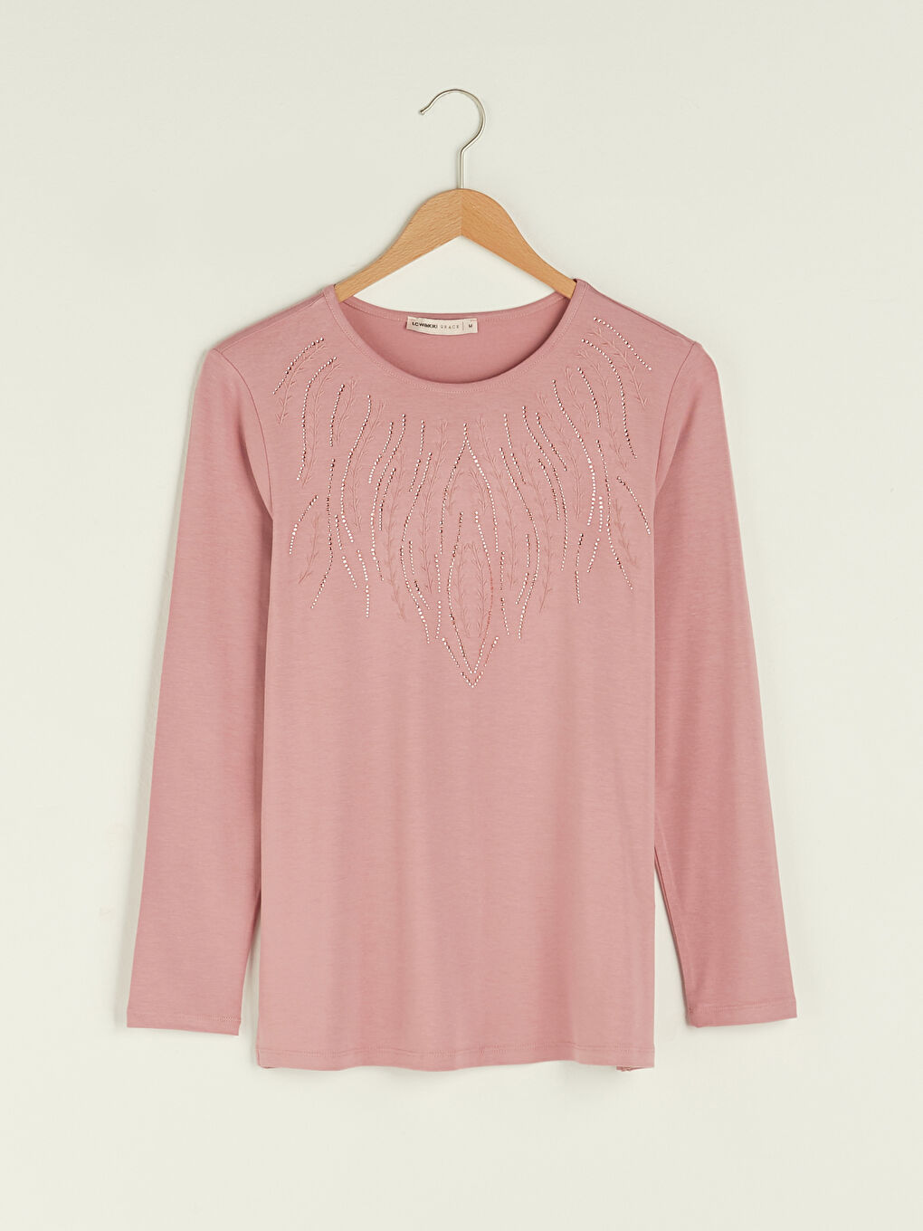 Lila Bisiklet Yaka Nakışlı Uzun Kollu Kadın Bluz-5