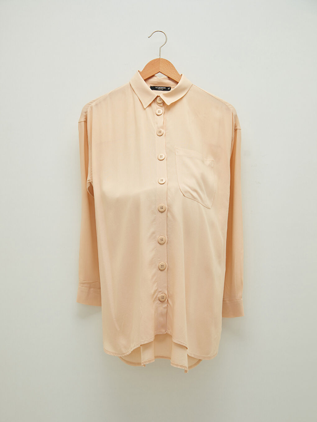 Bej Düz Uzun Kollu Viskon Hamile Gömlek Tunik-6