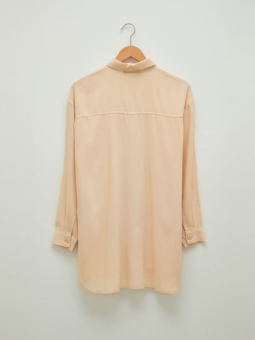 Bej Düz Uzun Kollu Viskon Hamile Gömlek Tunik-7