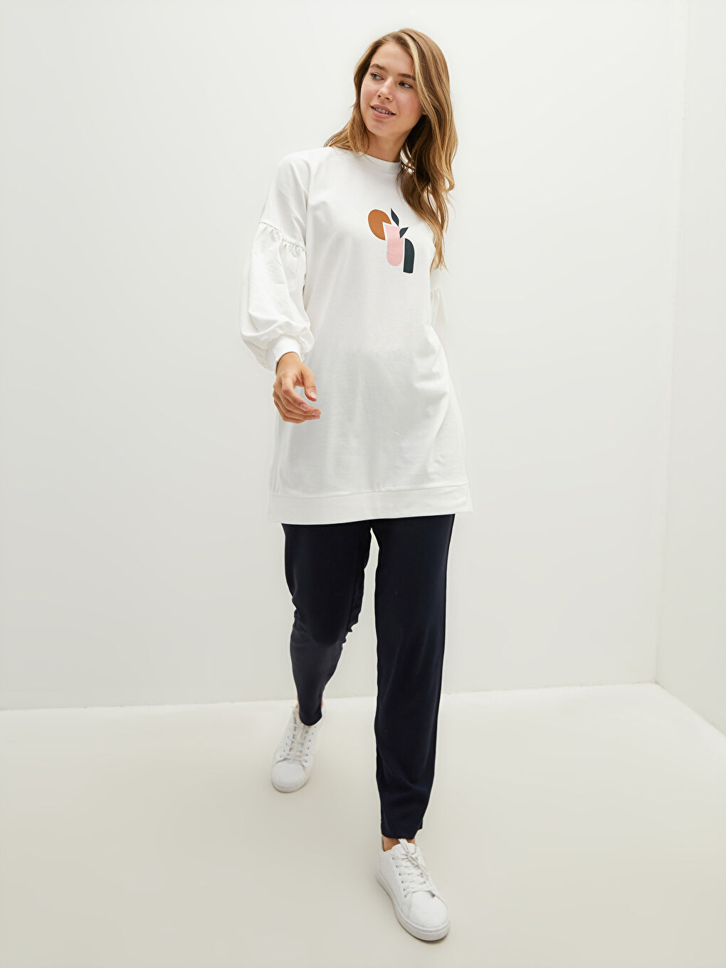 Elastic Waist Straight Belmando Fabric Women's Harem Pants-1