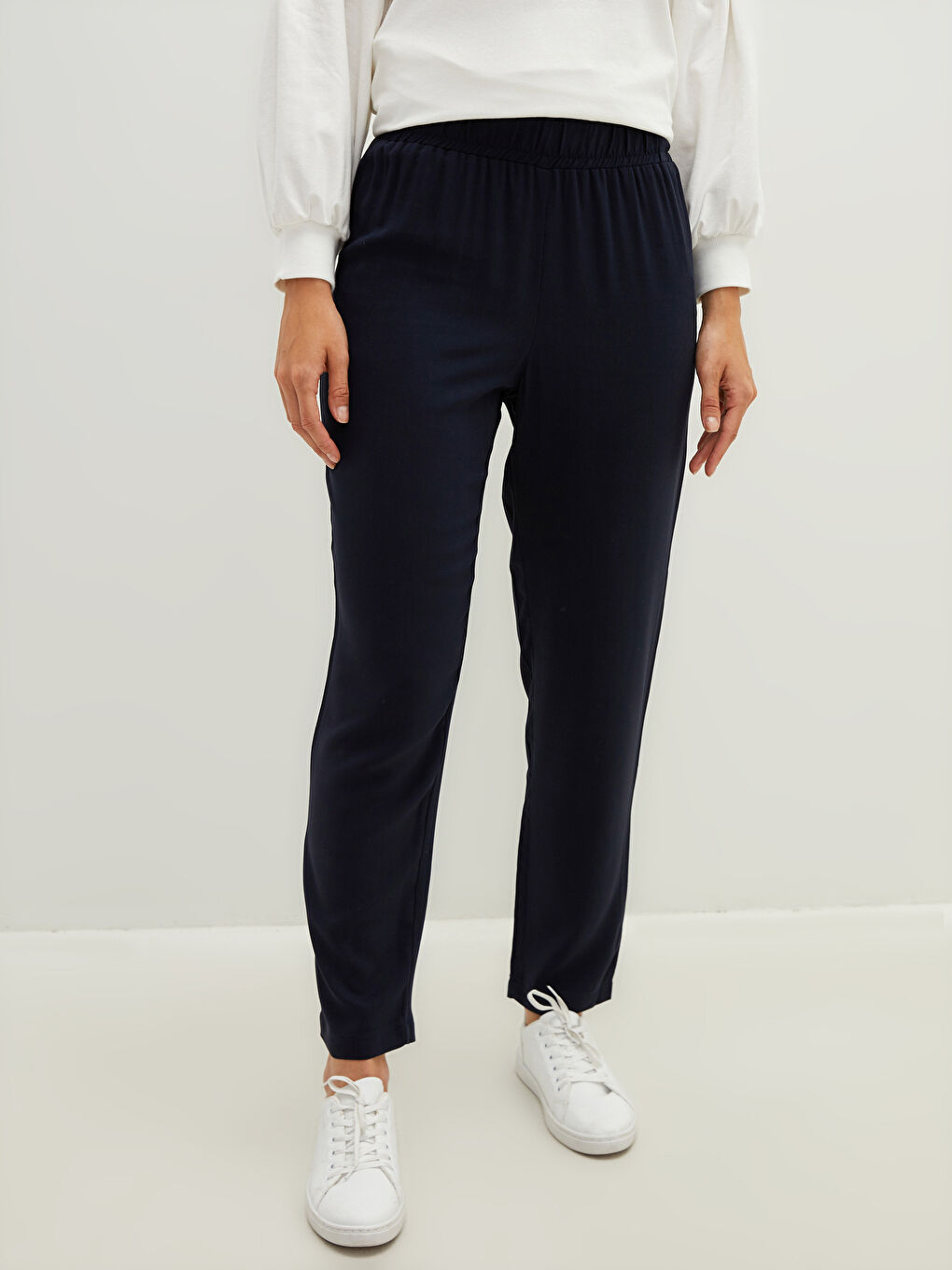 Elastic Waist Straight Belmando Fabric Women's Harem Pants-3