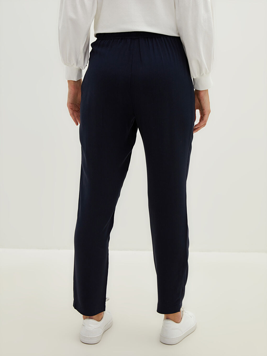 Elastic Waist Straight Belmando Fabric Women's Harem Pants-4