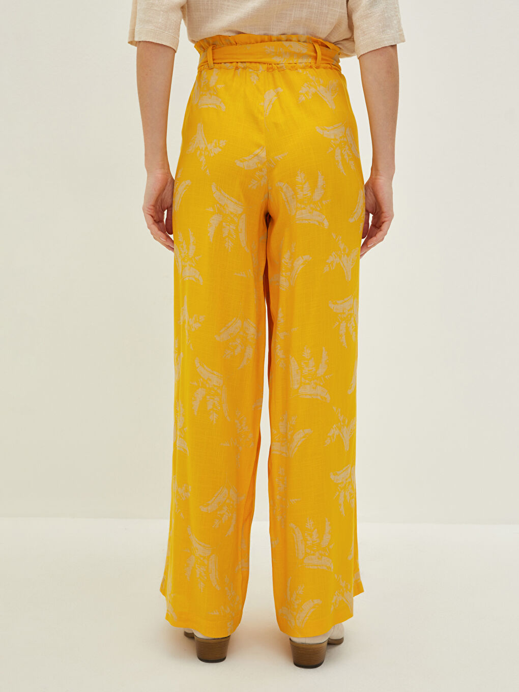 Elastic Waist Patterned Wide Leg Viscose Women's Trousers-4