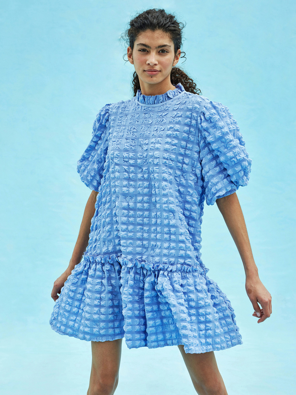 Ruffled Collar Women's Emma Dress With Balloon Sleeves