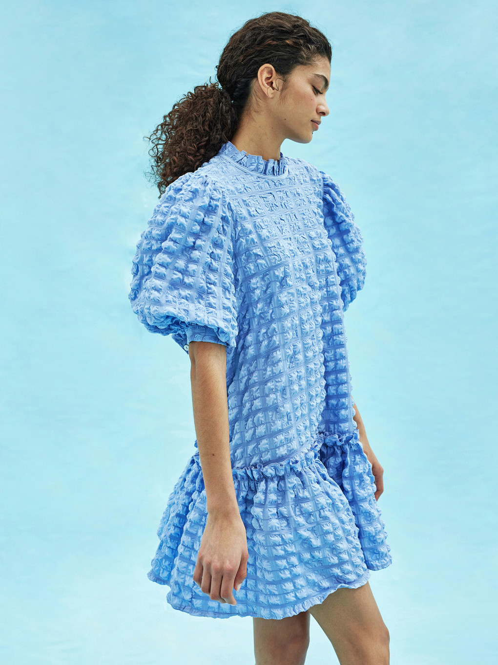 Ruffled Collar Women's Emma Dress With Balloon Sleeves-2